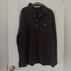 Criquet Men's Black Long Sleeve Polo. Sz L. Pima Cotton